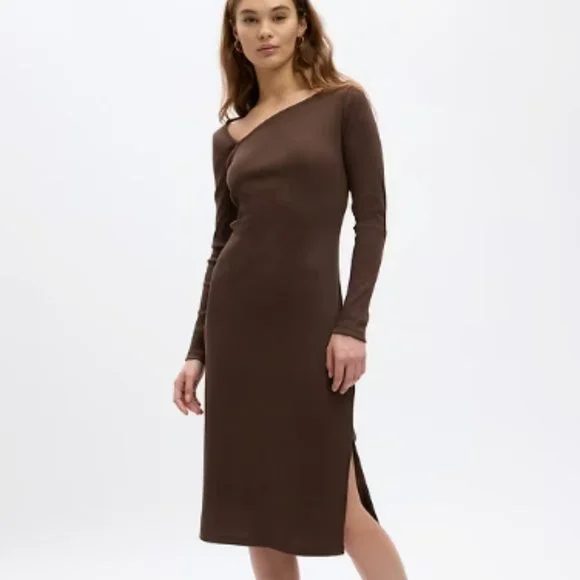 GAP Factory Ribbed Asymmetrical Midi Dress - Size Large (L) GAP Factory Ribbed Asymmetrical Midi Dress - Size Large (L)